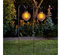 Garden Mile 2pc Solar LED Lanterns Hanging Autumn Lighting for Garden Light Up Lamps with Flame Effect Set of 2 Autumn Lights for Outdoor Hanging Lights with Hooks