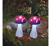 Garden Mile 2pc Solar LED Mushroom Lights Outdoor Lighting Set of 2 Toadstool Lamps for Garden Autumn Decor for Outdoors Light Up Autumn Decor for Garden Purple Fairy Toadstools
