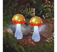 Garden Mile 2pc Solar LED Mushroom Lights, Set of 2 Toadstool Lamps