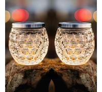 Garden Mile® 2X Glass Jar Solar Lights Outdoor Tabletop Lighting, Decorative Patio Table Lamp Garden Lighting Warm White LED Lights Solar Glass Jar Lights Garden Ornaments.