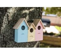 Garden Mile 3 in 1 Colourful Bird Nesting Box - Wooden Hanging Bird House with Perch, Decorative Outdoor Nest Box for Small Garden Birds