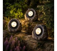 Garden Mile 3 Pack Rock Solar Lights Outdoor Garden - 5 Lumens Super Bright Solar Powered Rock Effect Spotlights Waterproof Pathway Driveway Patio Lighting