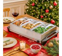 Garden Mile Large Capacity 3 Pan Stainless Steel Electric Buffet Server Food warmer, 300w Portable Hot Plate Bain Marie Table Top Heat Control, 4.5L Capacity