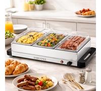 Garden Mile Large Capacity 3 Pan Stainless Steel Electric Buffet Server Food warmer, 300w Portable Hot Plate Bain Marie Table Top Heat Control, 4.5L Capacity