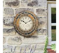 Marco Paul Classic Wall Clock Collection Large Vintage Retro Style Home or Garden Clocks Indoor Outdoor Thermometer Barometer Waterproof Weatherproof Timing Garden Living Room (Stonegate Mosaic 14")