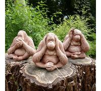 Garden Mile 3pc Wise Monkeys Stone Effect Garden Ornaments Large Hear No, Speak No, See No Evil Resin Statues Home Garden Pond, Unique Ornaments Novelty