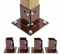 Garden Mile 4 Pack 100mm x 100mm Galvanised Steel Bolt Down Square Fence Post Support Holder Metal Post Shoes Garden Post Supports Outdoor Use Gardening Easy Application Weatherproof