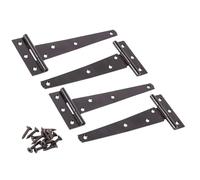 Garden Mile 4 Pack 6 Inch / 150mm Black Garden Gate Hinges for Wooden Gates Heavy Duty Powder Coated for Weather Protection T Hinges with Screws for Shed Garage Barn Doors Gate Hinge