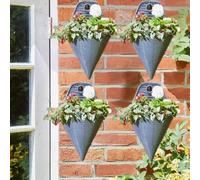 Garden Mile 4 Pack Slate Rattan Hanging Basket Outdoor - 14" Durable Weatherproof Planter Grey Flower Basket - Wall Mounted Plant Pot for Garden Decorations, Outdoor Wall Decor, Patio Hanging Planters