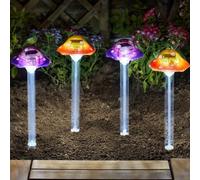 Garden Mile 4 Pack Solar Mushroom Lights Outdoor - 33cm Waterproof Toadstool White LED Lighting Multicolour Stake Lights - Fairy Garden Decorations Outdoor For Solar Pathway Lighting & Novelty Gifts