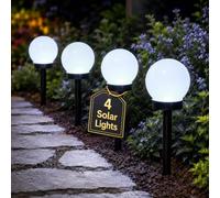 Garden Mile 4 Solar Globe Stake Lights Cool LED Outdoor Pathway Lights | Cool White LED Glow, Auto Dusk to Dawn, Ground Spikes, Weather Resistant, Solar Powered, Easy Install, 33cm Tall