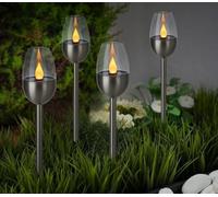 Garden Mile 4 x Flame Effect Solar Torch Lights Outdoor Garden Stake Lights with Flickering LED Flame Effect for Pathway Patio Driveway - Waterproof Solar Garden Lights - Garden Ornaments for Mum