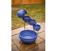 Garden Mile Ceramic Royal Blue Solar Powered Garden Water Feature with Glazed Effect - Solar Water Fountain Indoor or Outdoor Cascading Waterfall Pot for your Garden, Home or Patio Fountain 49 x 44cm