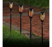 Garden Mile 4pc Flame Effect Solar Garden Lights Outdoor Waterproof Extra Large LED Outdoor Solar Lights for The Garden with Flickering Flame Durable Plastic Pathway Lighting