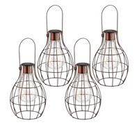 Garden Mile Solar Powered Copper Hanging Firefly Lantern with LED Lights Patio Storm Table Centrepiece Window Display Piece Indoor Outdoor Garden Lighting (Firefly, 4)