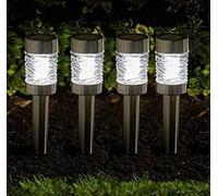 Garden Mile Solar Stake Outdoor Lights Wave Effect Stainless Steel Bollard Lights (Martini, 4)