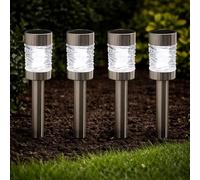 Garden Mile Solar Stake Outdoor Lights Wave Effect Stainless Steel Bollard Lights (Martini, 4)