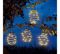 Garden Mile White Solar Powered LED Garden Ornaments Outdoor Lantern Lights with Spiral Effect - Hanging Copper LED Solar Lanterns for Party, Weddings, Garden Decor (Spiral Light, Pack of 4)