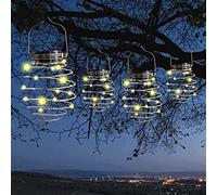 Garden Mile White Solar Powered LED Garden Ornaments Outdoor Lantern Lights with Spiral Effect - Hanging Copper LED Solar Lanterns for Party, Weddings, Garden Decor (Spiral Light, Pack of 4)