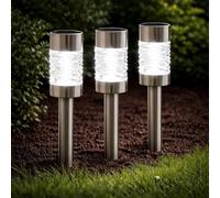 Garden Mile 57 cm LED Solar Stake Lights - 3pc Stainless Steel Large Bollard Lights - Weatherproof Warm White & Cool White Pathway Lighting for Pathways, Patio, Driveways & Outdoor Decor
