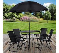 garden mile-6 Piece Garden Patio Furniture Sets with Round Glass Top Table and Folding 4 Patio Chairs and Parasol Umbrella - Balcony Furniture with Bistro Table and Chairs for Outdoor