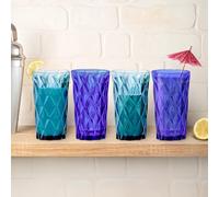 Garden Mile 600ml Hard Plastic Glasses Tumblers for Adults Kids Beakers Large Colored Blue Plastic Drinking Glasses Set of 4 Unbreakable Plastic Pint Glasses Reusable for Camping Picnic Party Outdoor