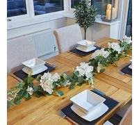 Garden Mile 6ft Artificial Flower Outdoor Garland 180cm Hanging Garland with Fake Hydrangea Flowers Spring Garden Decoration Summer White Floral Decoration for Outdoor Garden Paty Wedding Decoration