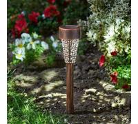 Garden Mile Set of 6 Damasque Stake Light Bronze Solar Powered Stake Lights Garden Outdoor Path Decking Patio Border Lawn Lighting White Solar Power Security Pathway Lights Light Up Waterproof Décor