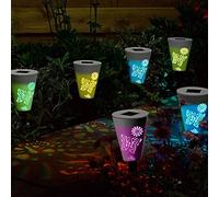 GardenMile 6pc Silhouette Stake Lights Colour Changing Outdoor Lighting Decorative Garden Lights Patio Lawn Ornamental Solar LED Standing Lamp Lantern Butterfly Floral Light