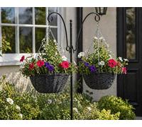 Garden Mile 7.5L Pre-Lined Outdoor Hanging Flower Basket - 14" Grey Rattan Plant Holder with Breathable Liner and Hanging Chain - Heavy Duty Planter Pot for Easy Planting, Garden Decorations & Plants