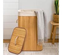 Garden Mile 70L Bamboo Laundry Basket With Lid And Removable Liner Durable and Slim Washing Baskets For Laundry - Bamboo Washing Basket Collapsible - Wooden Dirty Clothes Basket Household Essentials