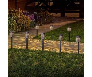 Garden Mile 8pc Biba Solar Stake Lights with Damascus Silhouette Waterproof Outdoor Garden Lights Bronze Effect Finish for Flowerbeds Borders Planters Driveway Pathway