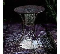 Garden Mile Antique Bronze effect solar-powered bistro tables 60cm tall Downlighter pattern solar light small garden table perfect for garden coffee table
