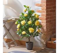 Garden Mile 80cm Artificial Rose Plant Yellow Fake Flowers in Pot Realistic Potted Yellow Roses Plant Faux Indoor Home Office Decoration Outdoor Rose Bush in Pot
