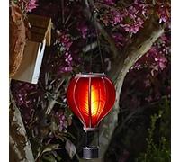 garden mile Balloon Fiesta Realistic Flaming Effect Solar Powered Hot Air Balloon Hanging Lantern Colourful Metal Solar Light for Garden Outdoor Indoor Use Novelty Patio Lighting (Red)