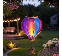 garden mile Balloon Fiesta Realistic Flaming Effect Solar Powered Hot Air Balloon Hanging Lantern Colourful Metal Solar Light for Garden Outdoor Indoor Use Novelty Patio Lighting (62cm Large Rainbow)