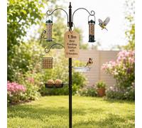 Garden Bird Feeders Hanging Station with 3 Feeders & 2 Dishes Bird Feeding Station for Garden Heavy Duty Metal Bird Feeder Stand Hanging Bird Feeders for Small Birds Suet Cage Nut Feeder Water Bowl