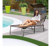 Garden Mile Black Adjustable Reclining Sun Lounger with Side Storage Bag & Sun Canopy