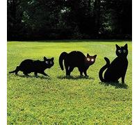 Garden Mile Black Cat Deterrant Pest Control Scarer - 3 Pack of Cat Stakes Garden Decorations Outdoor Animal Silhouettes with Glowing Eyes for Garden, Pathway Decorations
