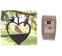 garden mile® Cast Iron Heart Bird Feeder with 1kg Bag of Bird Feed Seed Hanging Bird Nut Seeds Bird Feeder Outdoor Garden Patio Wild Birds Wildlife Food