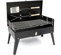 Garden Mile Charcoal BBQ Grill - Portable Folding Black Iron Barbecue with Adjustable Height & Accessories for Garden, Camping, Beach & Patio