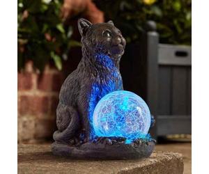 Garden Mile Colour Changing Garden Statue LED Solar Cat - 19cm Durable Resin Cat Ornament with LED Crystal Ball - Decorative Outdoor Ornament for Patio, Flower Bed, Pathway Decor & Outdoor Lighting