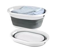 Garden Mile Washing Basket, Collapsible Laundry Container Storage Compact 22L Pop Up Linen Basket. Oval Plastic & Silicone. Sturdy Folding Storage Container. Neat, tidy space saving storage basket