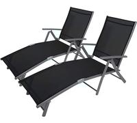 Garden Mile Dark Grey Set of 2 Reclining Outdoor Sun Loungers 7 Position Folding Sun Lounger Chair, Garden Furniture Powder Coated Finish Portable Patio Adjustable Lightweight Sunbathing Lounge Chairs