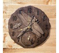 Garden Mile Dragonfly 30cm Outside Clock and Thermometer for Garden, Dragonfly Garden Ornament, Exterior Garden Clock, Vintage Look Clocks for Patio, Livingroom Décor