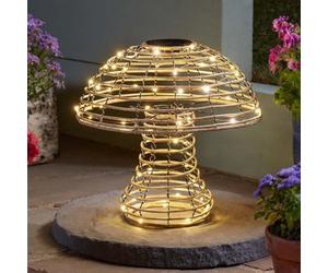 Garden Mile Extra Large Rattan LED Solar Light - 35cm Mushroom Warm White LED Light Decoration - Freestanding Garden Ornaments - Solar Powered Outdoor Lighting for Patio, Tables & Gardens