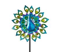 Garden Mile Solar Powered Wind Spinner Extra Large Wind Sculpture LED Solar Light Garden Decoration Multi Colour LED Light Kinetic Wind Spinner - Ground Stake Garden Ornament (Peacock)