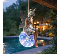 Garden Mile Fairy Solar Hanging Garden Light - Bronze Effect Fairy Ornament with Colourful Firefly LED Ball, Outdoor Waterproof Solar Light for Trees, Patio, Fence & Garden Decor