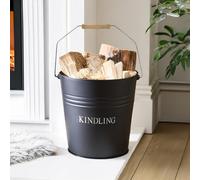 Garden Mile® Black Fireside Kindling Bucket - Vintage Style Weather Resistant Fireplace Wood Burner Coal Storage - Modern Portable Metal Bucket Log Burner Accessories With Wood Log Holder