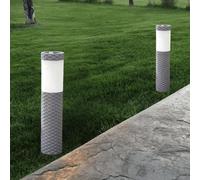 Garden Mile Flaming Bollard Solar Garden Lights Outdoor Waterproof Pathway Lighting Rattan Effect Solar Stake Lights Perfect for Path Patio Lawn Drive Way Flowerbeds (2pc Rattan Bollard)